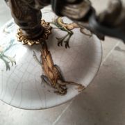 Lustre bronze, cuivre et faïence style gien