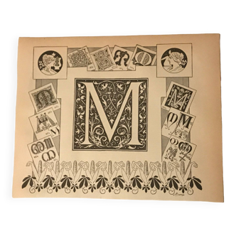 lithographie gravaure alphabet M