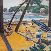 Peinture vintage scène balnéaire