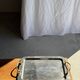Très grand plateau vintage en métal argenté à anses dorées L47 L36,5 H5