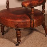 small shepherdess or armchair in mahogany and cognac leather - 19th century
