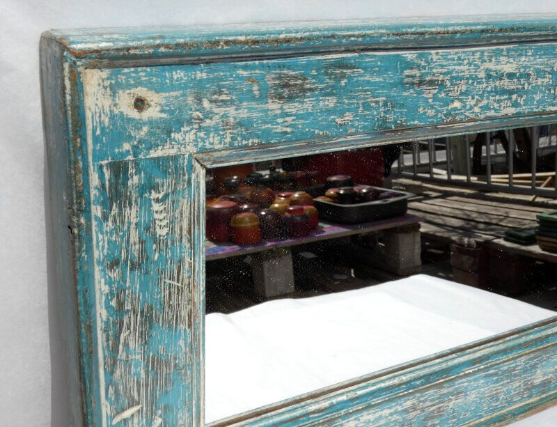 Mirror Wood Old Teak Patina Blue White 57x3x31cm 20
