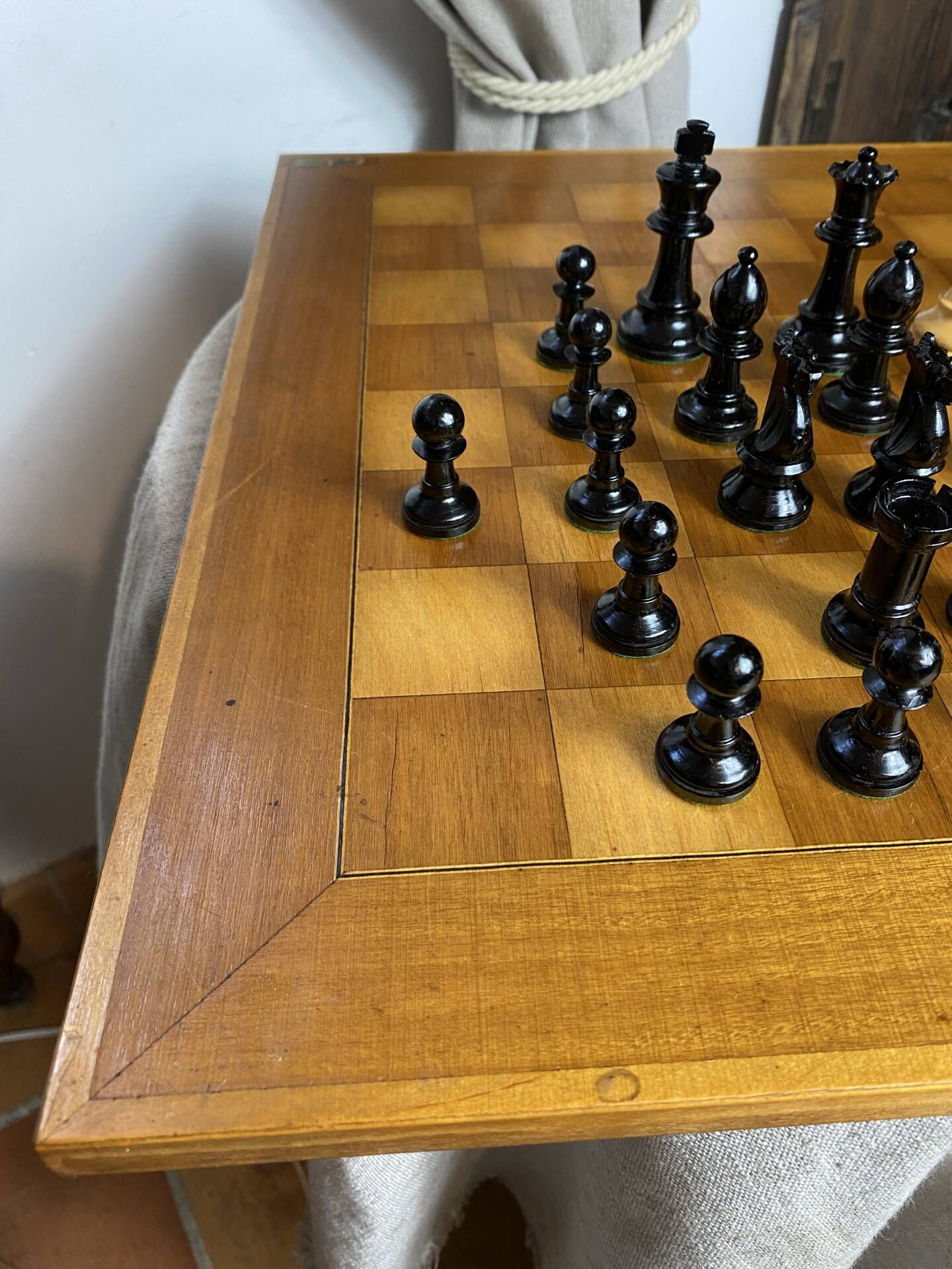 Chess set with wooden board and pieces
