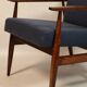 Vintage armchair natural wool blue marin modern design by H.Lis