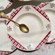 6 Digoin Sarreguemines Niger model soup plates with floral pattern and red/white checks