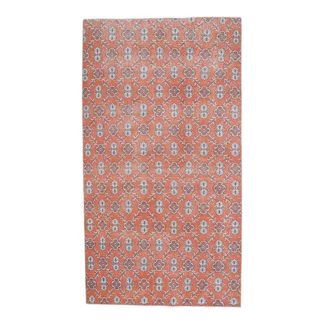 Tapis vintage turc Oushak fait main en laine et coton rouge