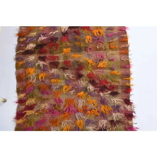 Vintage Turkish Hand-Knotted Wool Cotton Red Kilim Runner Rug 103x220