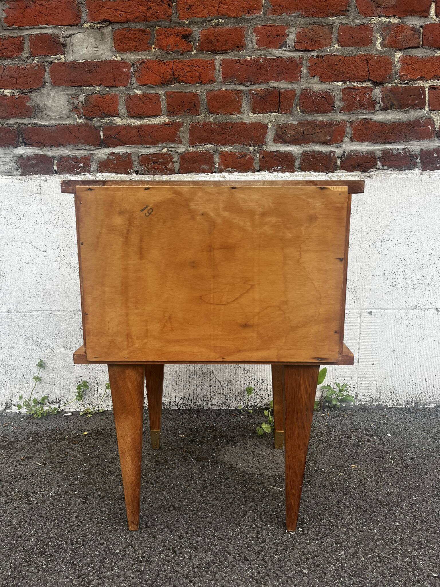 Vintage wooden bedside table / side table with tapered legs.