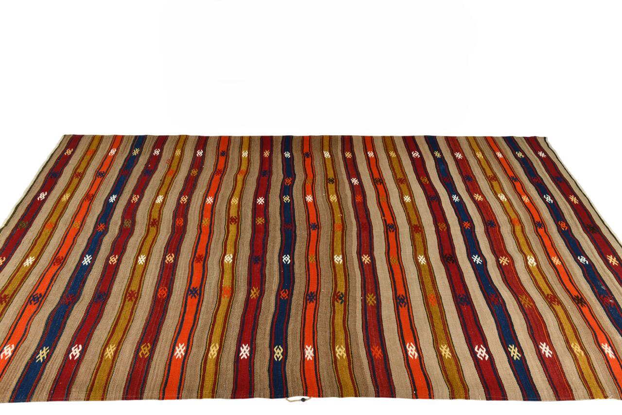 Kilim Mid Century Modern Red & Blue Vintage Rug, 151x244Cm