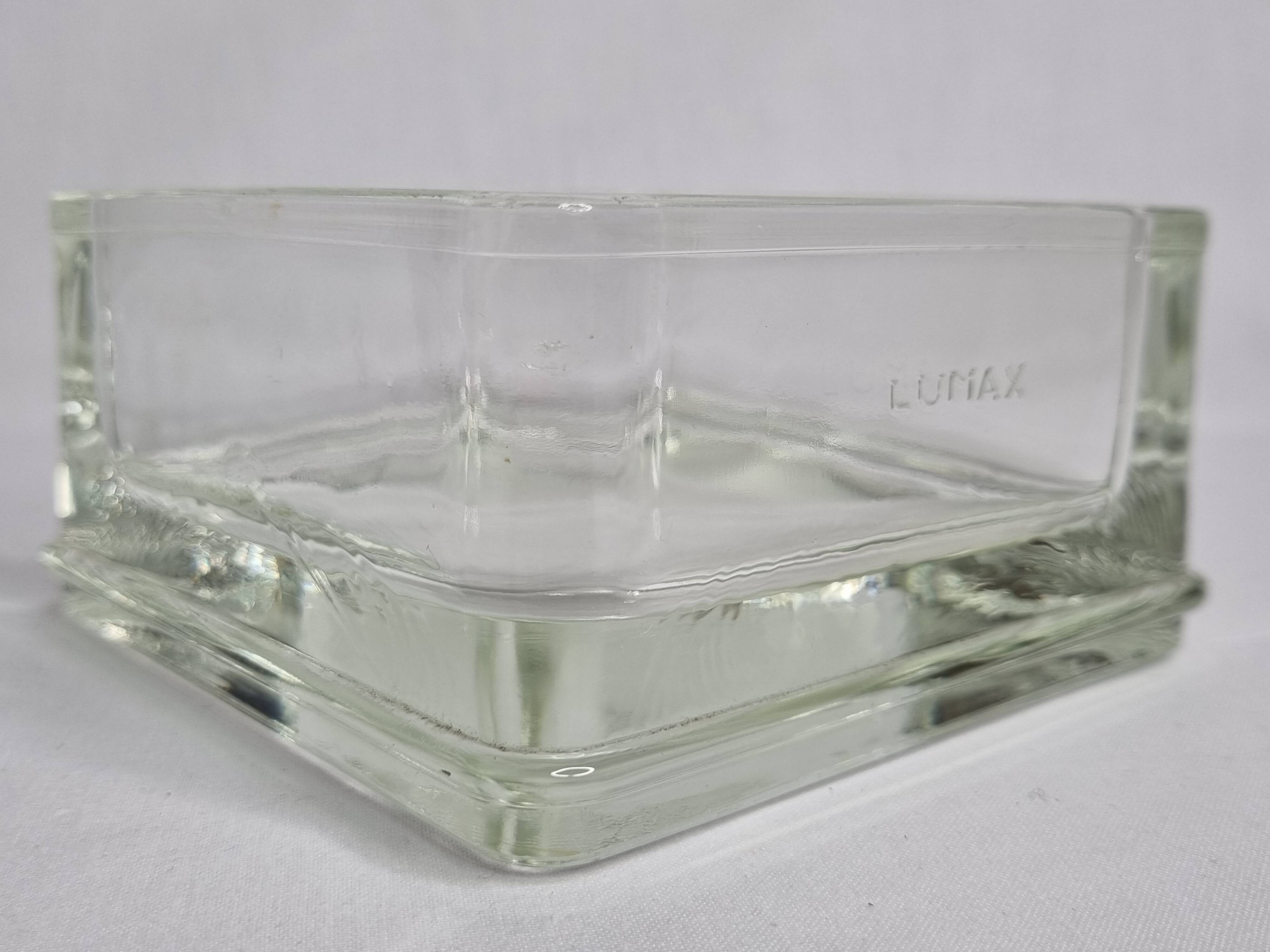 Vintage square Lumax catchall in thick transparent glass 11 x 11 x 6 cm