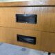 Vintage desk in modernist style made of wood.