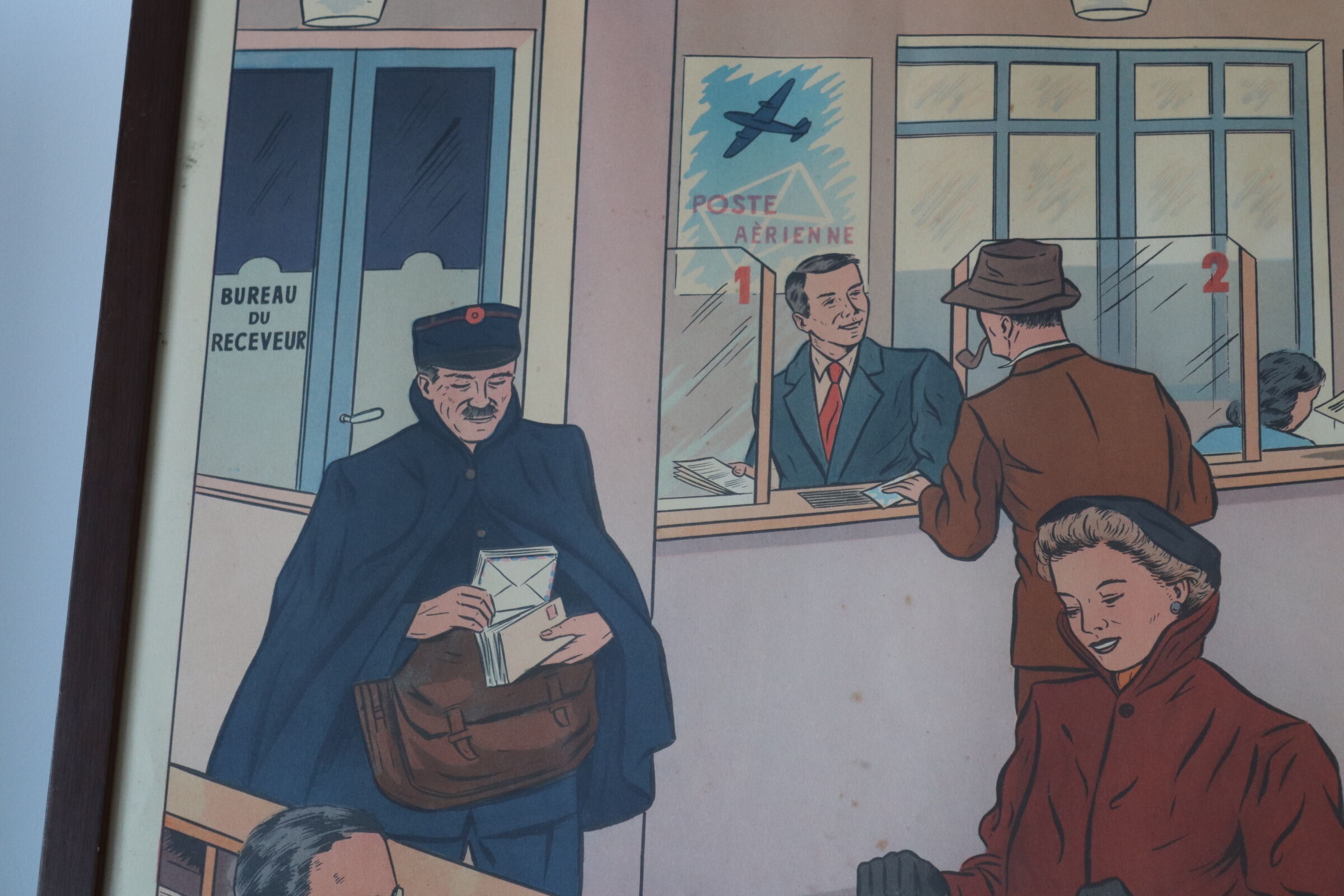 School illustration life scene – At the post office – Rossignol 60s