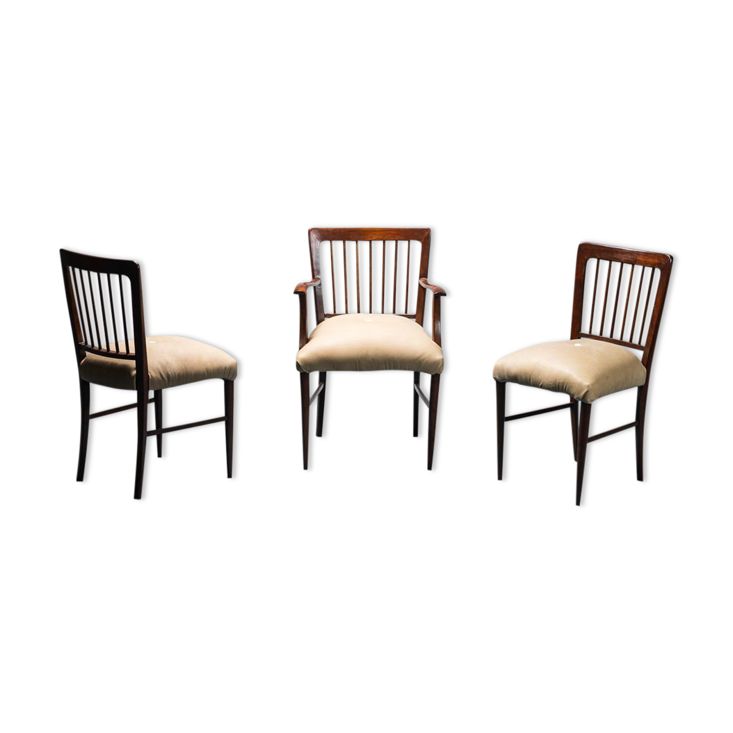 Set of 3 office chairs wood leather 50s vintage