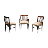 Set of 3 office chairs wood leather 50s vintage