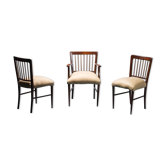 Set of 3 office chairs wood leather 50s vintage