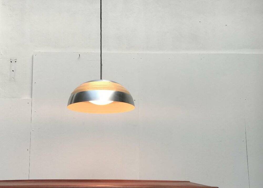 German pendant lamp in aluminium and glass from the Mid-Century space by Doria, 1960s.