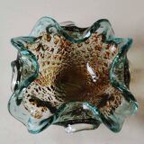 Corolla/floral pocket emptier. In Murano blown glass. Turquoise/Gold/silver inclusions