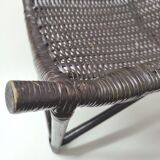 Chaise longue transat vintage en rotin noir