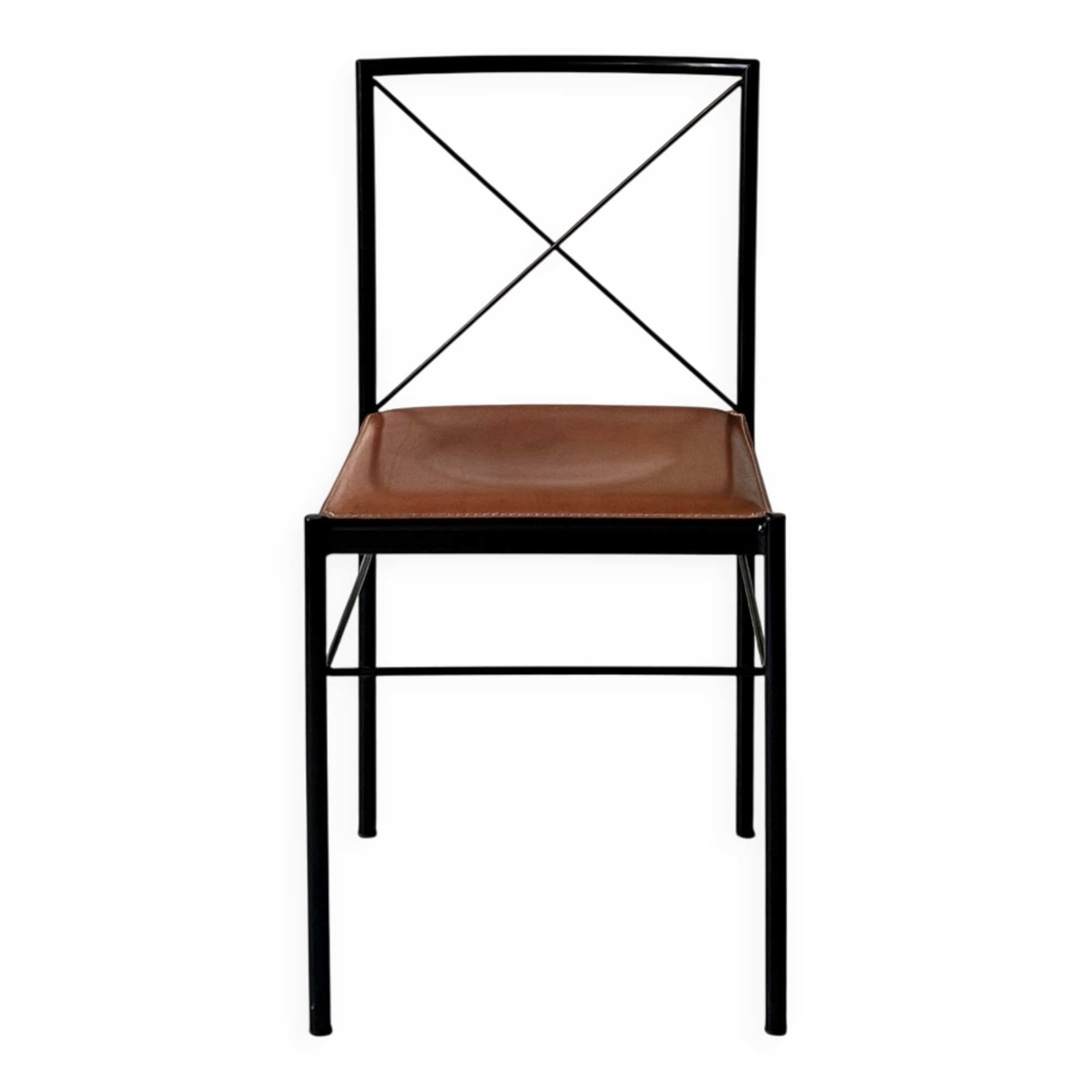Cognac metal and leather chair, Arrben Italy design 1970