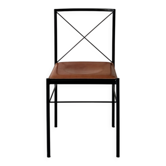 Cognac metal and leather chair, Arrben Italy design 1970