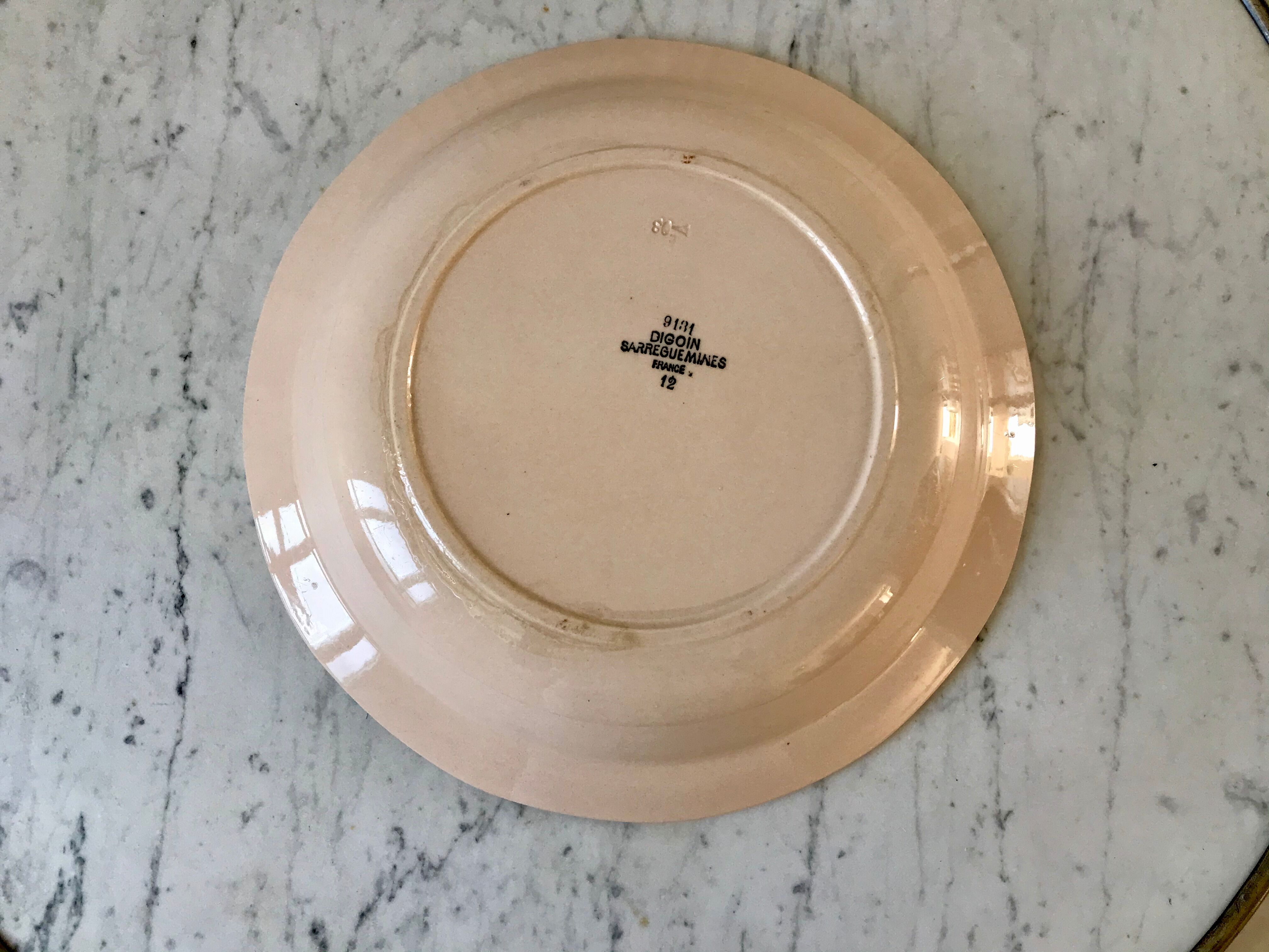 hollow dish Digoin Sarreguemines beige with pink and blue flowers 40s