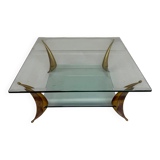 Table basse en verre et pied laiton massif design italien années 60