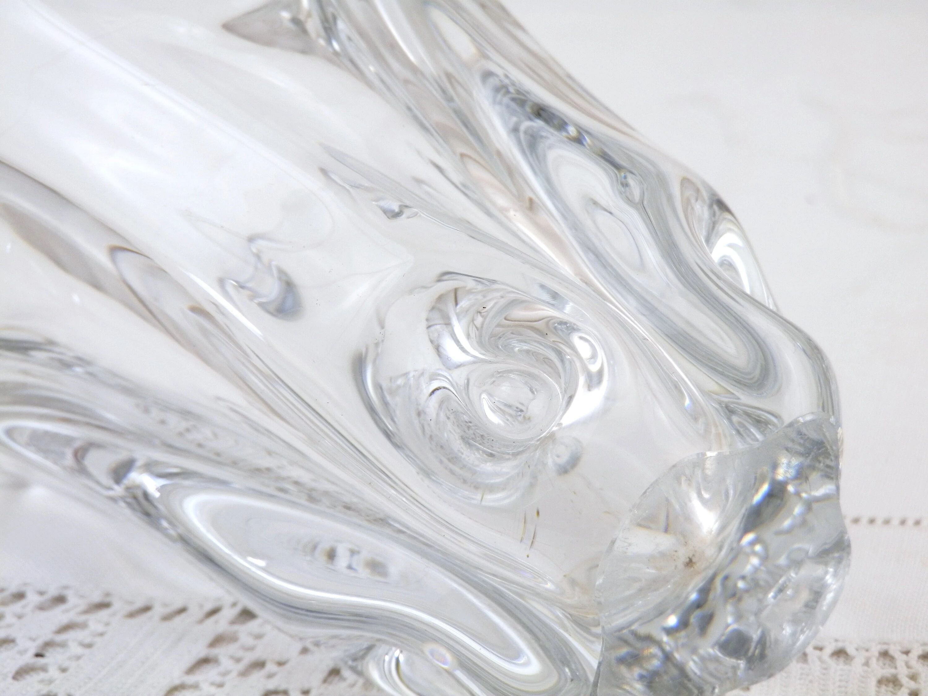 French vase, clear crystal glass, fluid organic shapes