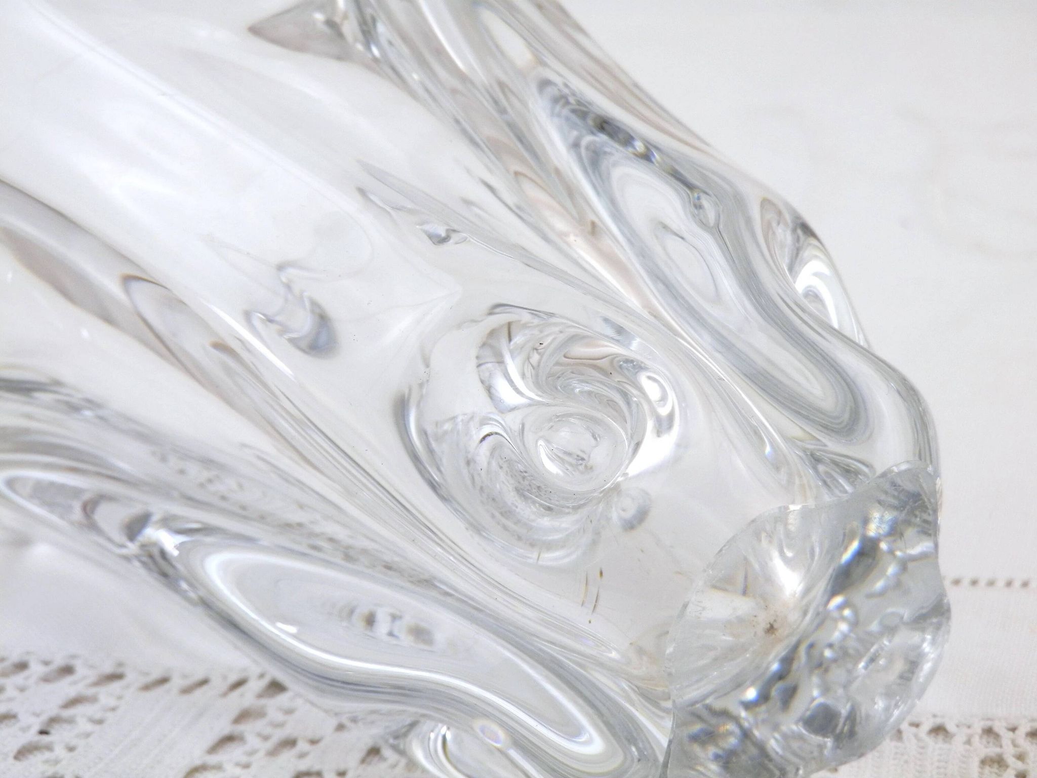 French vase, clear crystal glass, fluid organic shapes