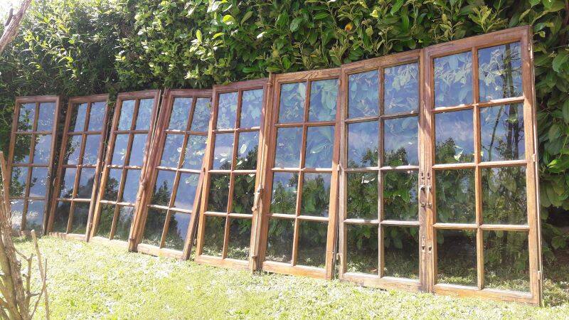Lot of 4 oak windows H141xL112/117cm old small panes
