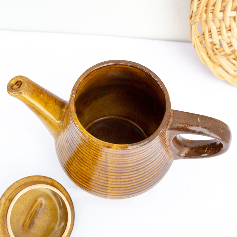 Striped stoneware teapot