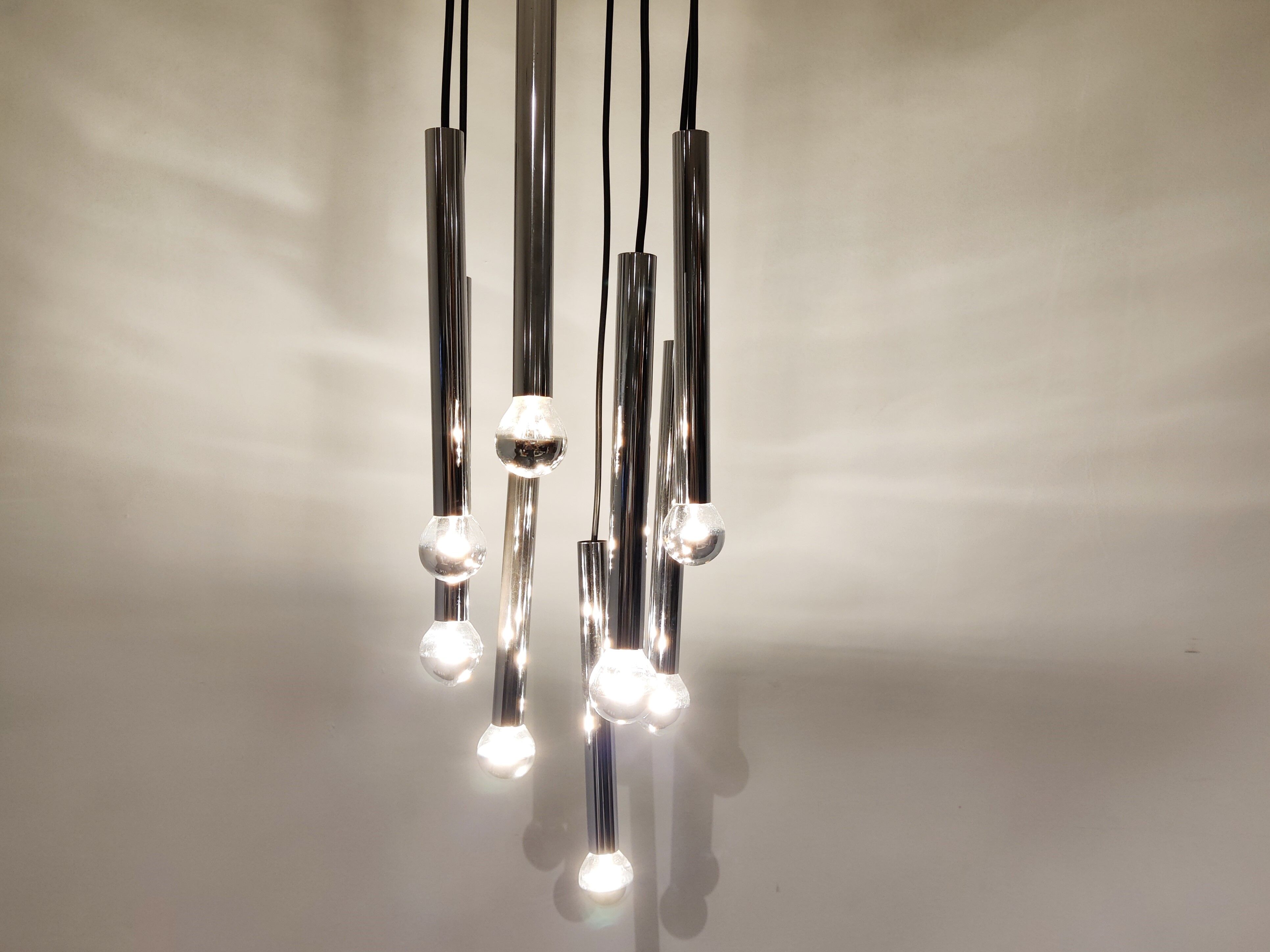 Vintage chrome cascading chandelier, 1970s