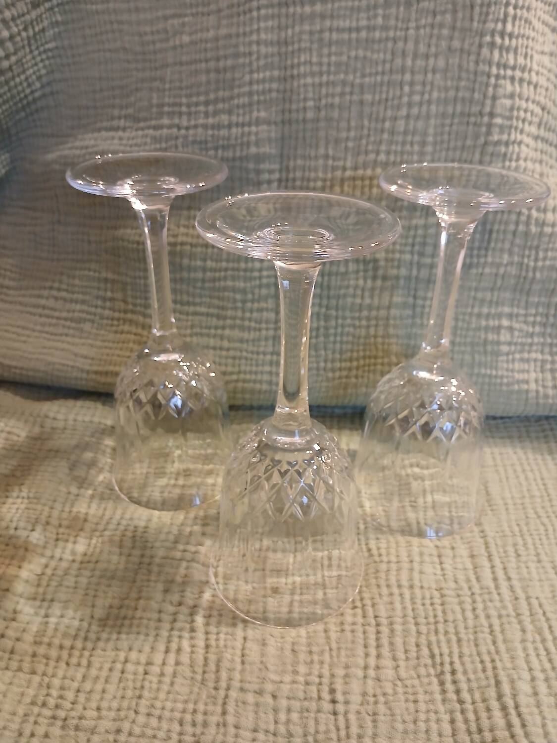 3 antique crystal stemmed glasses