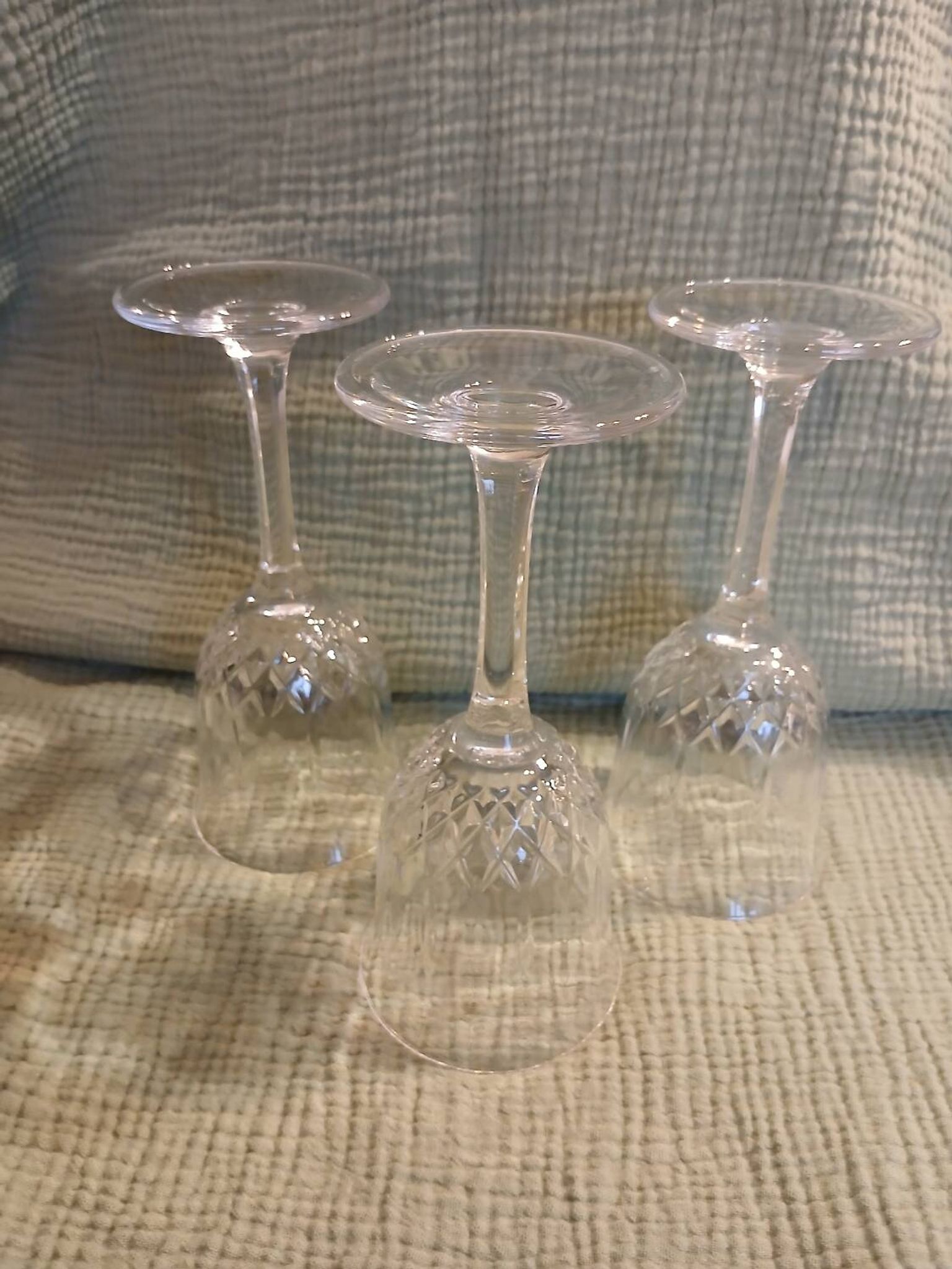3 antique crystal stemmed glasses