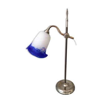 Lampe quinquet metal et chrome tulipe pâte de verre degue