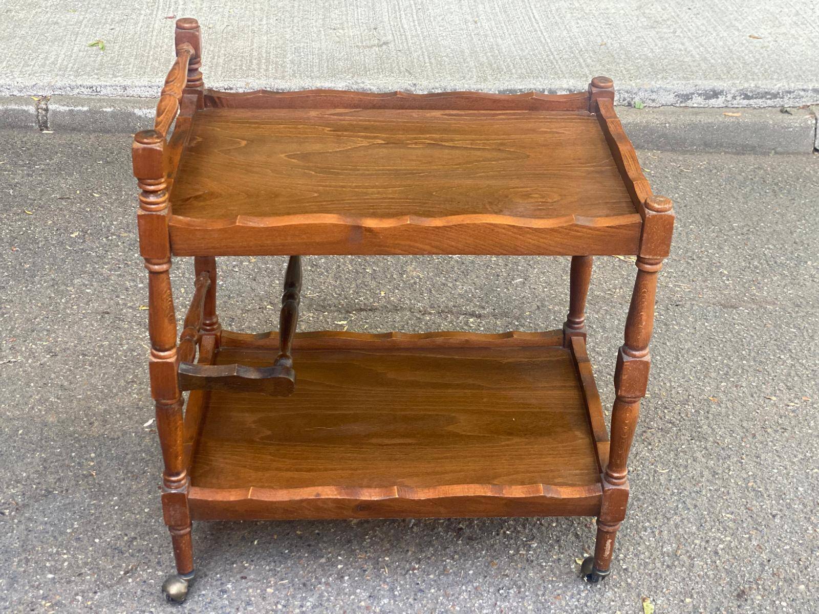 Solid wood service trolley on wheels