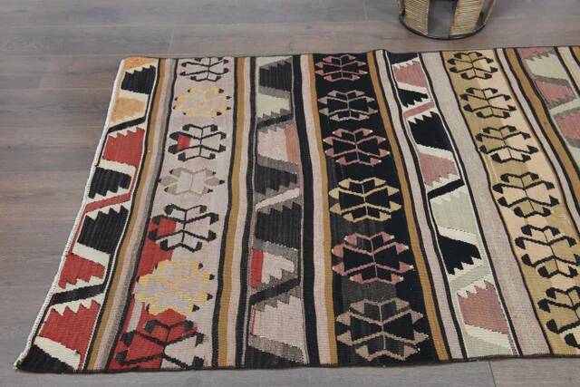 1970s Turkish Oushak Handmade Wool Cotton Brown Kilim Runner Rug 114x452