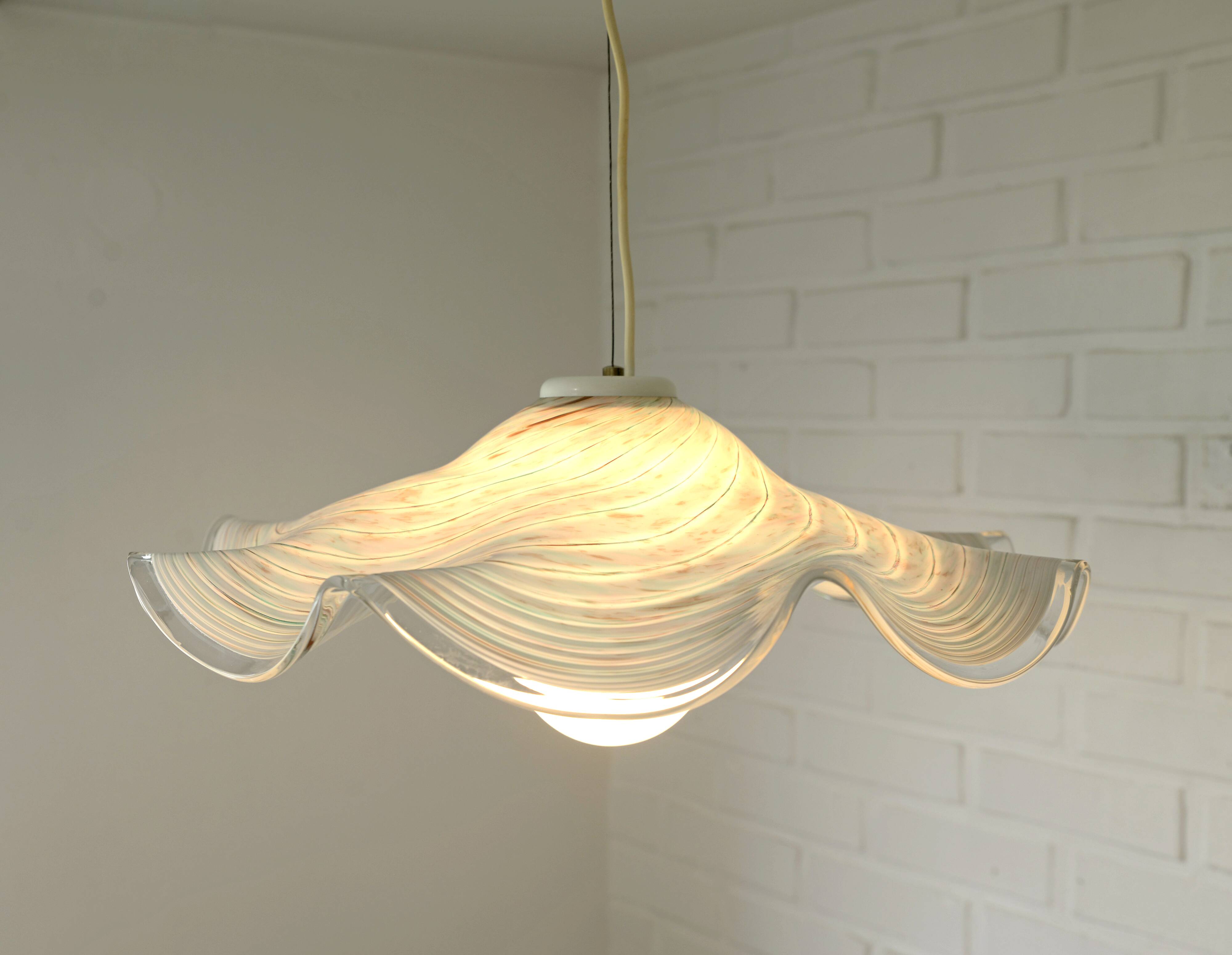 Vintage Murano lamp / swirl glass chandelier / unique hanging lamp 1980's