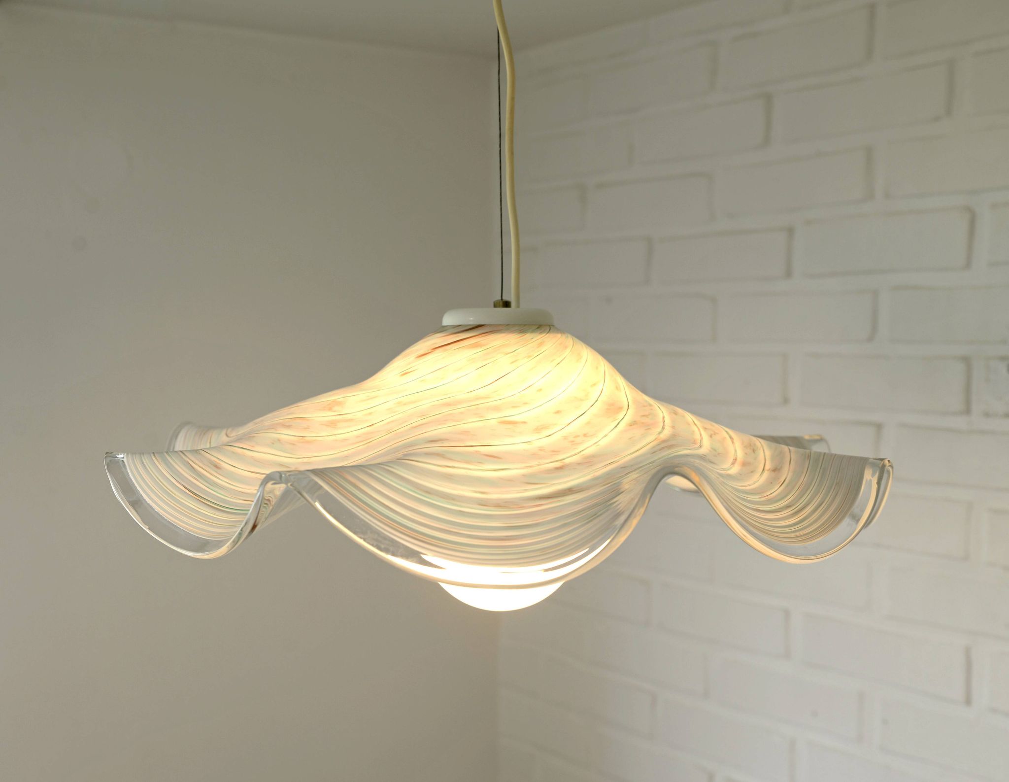 Vintage Murano lamp / swirl glass chandelier / unique hanging lamp 1980's