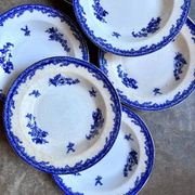 6 assiettes creuses Staffordshire en terre de fer bleue