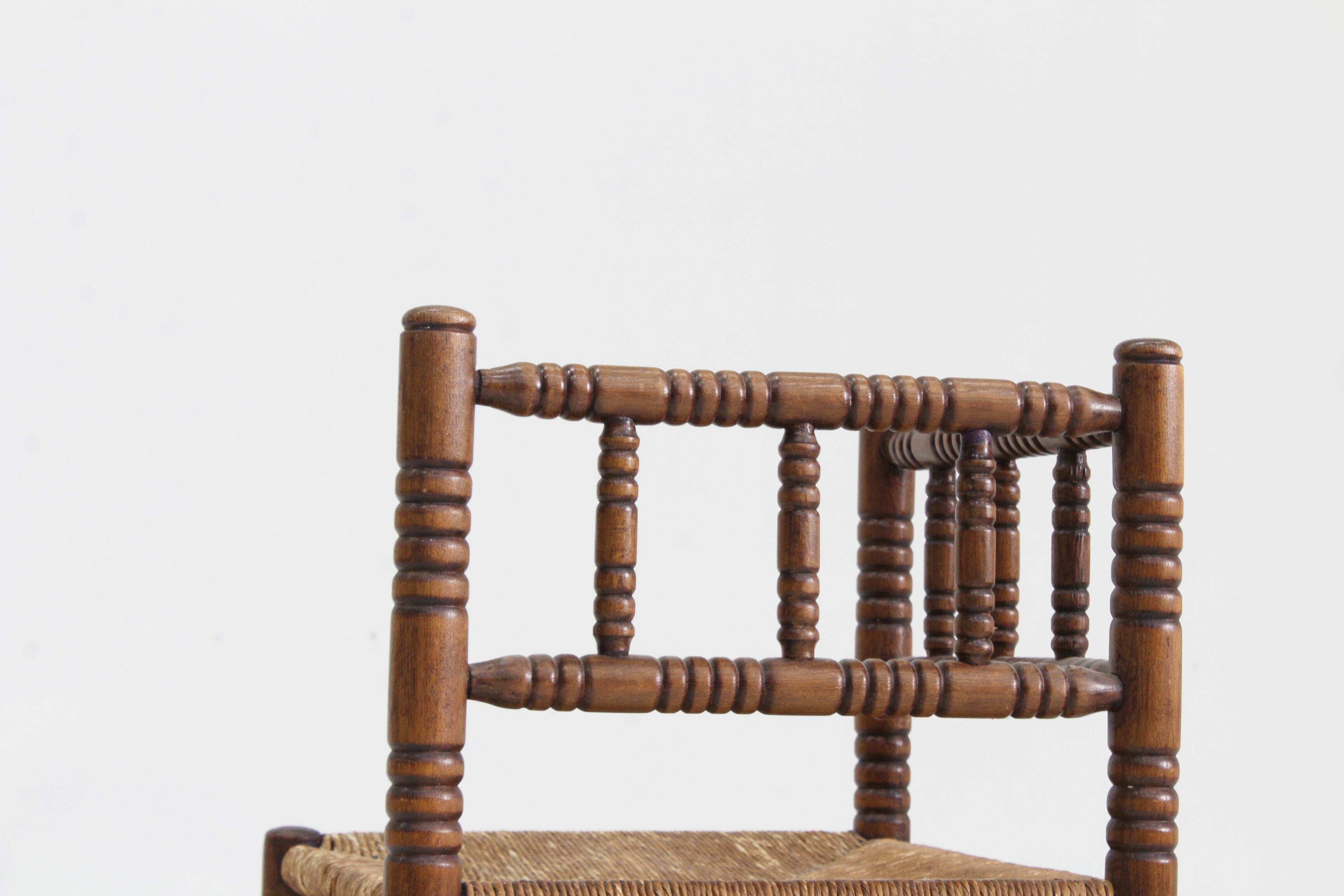 Vintage Bobbin bench with rush seat 1920s