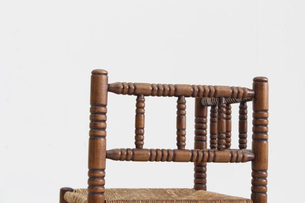 Banc Bobbin vintage avec assise en jonc, années 1920