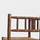 Vintage Bobbin bench with rush seat 1920s