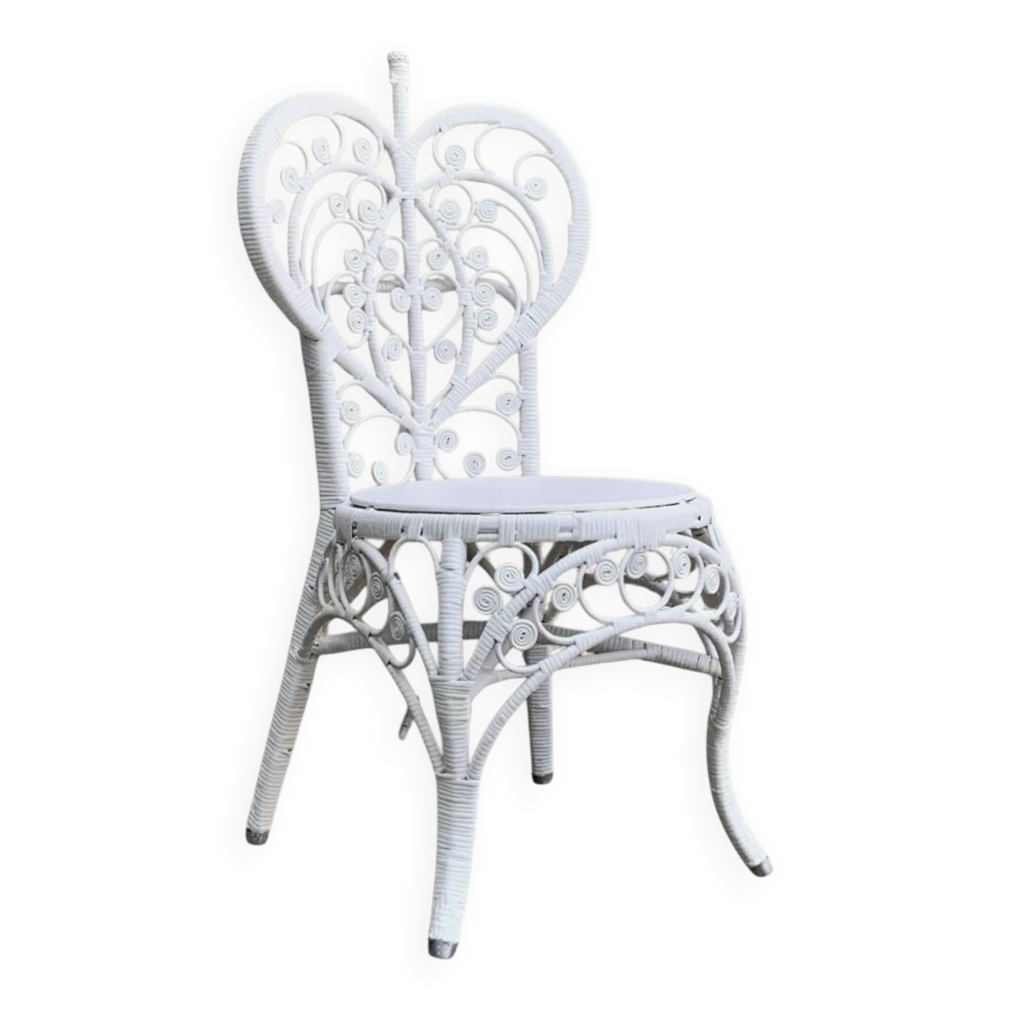 Peacock heart chair, white rattan, 1970s