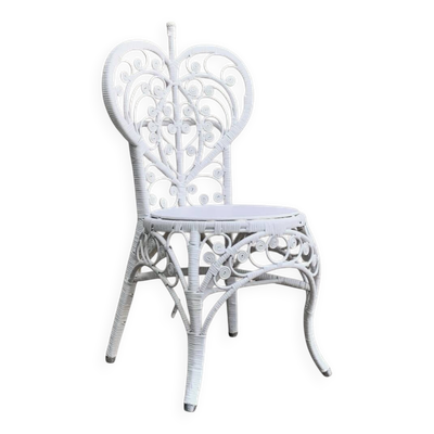 Chaise cœur Peacock rotin blanc 1970