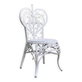 Peacock heart chair, white rattan, 1970s