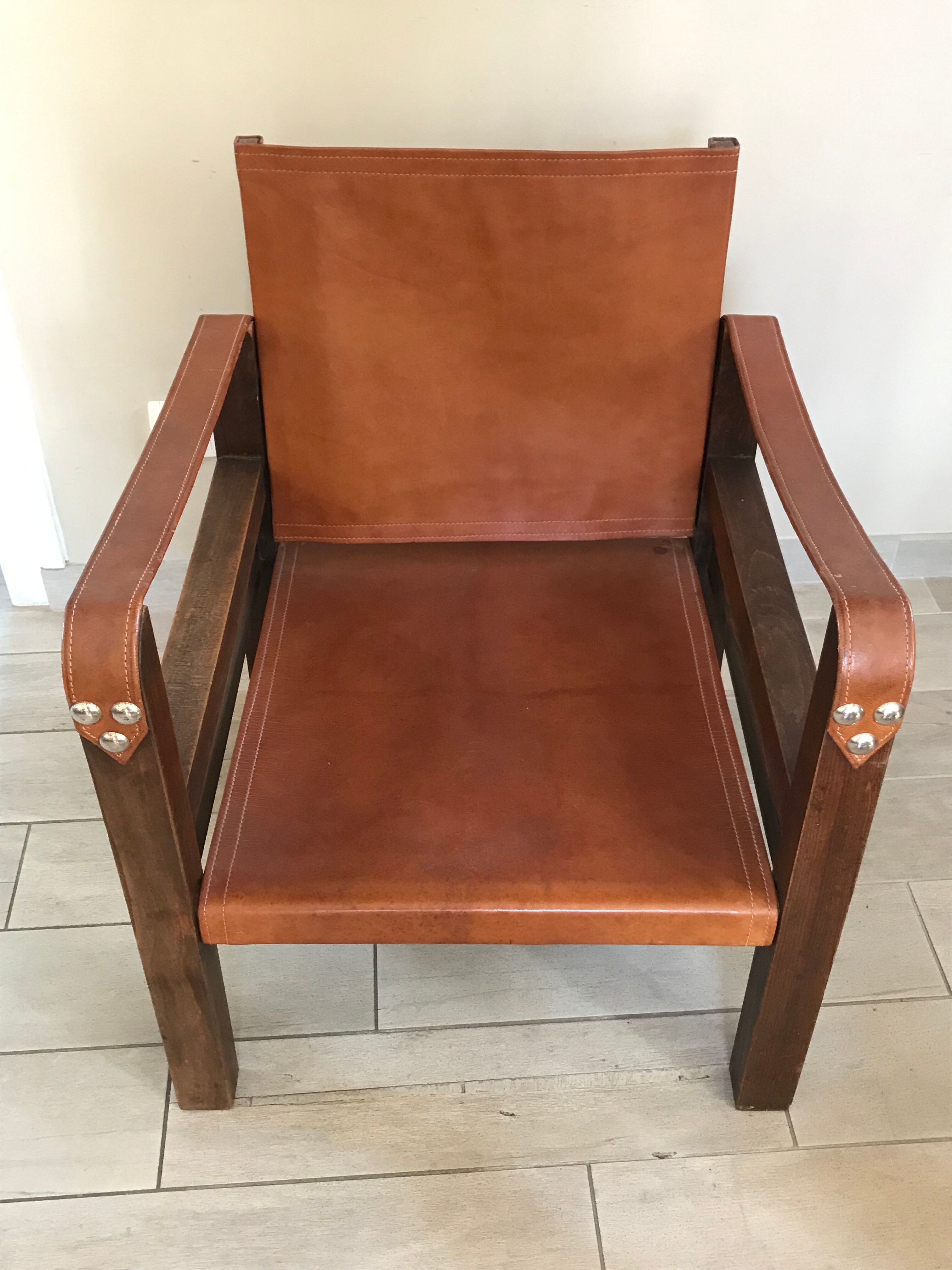Pair of vintage design safari armchairs 50s
