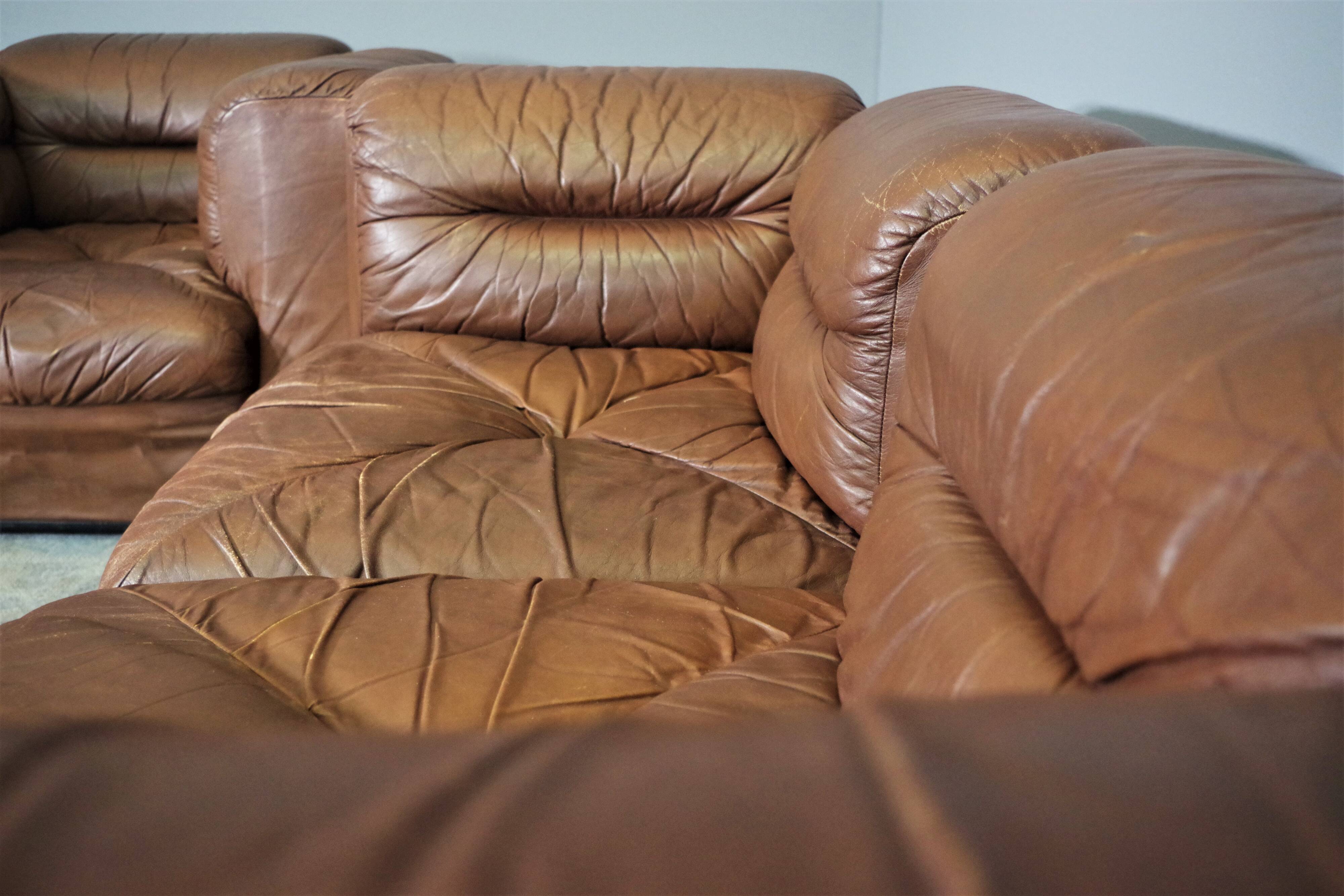 Cognac leather armchairs by BL Arredamenti, 1970s, set of 4