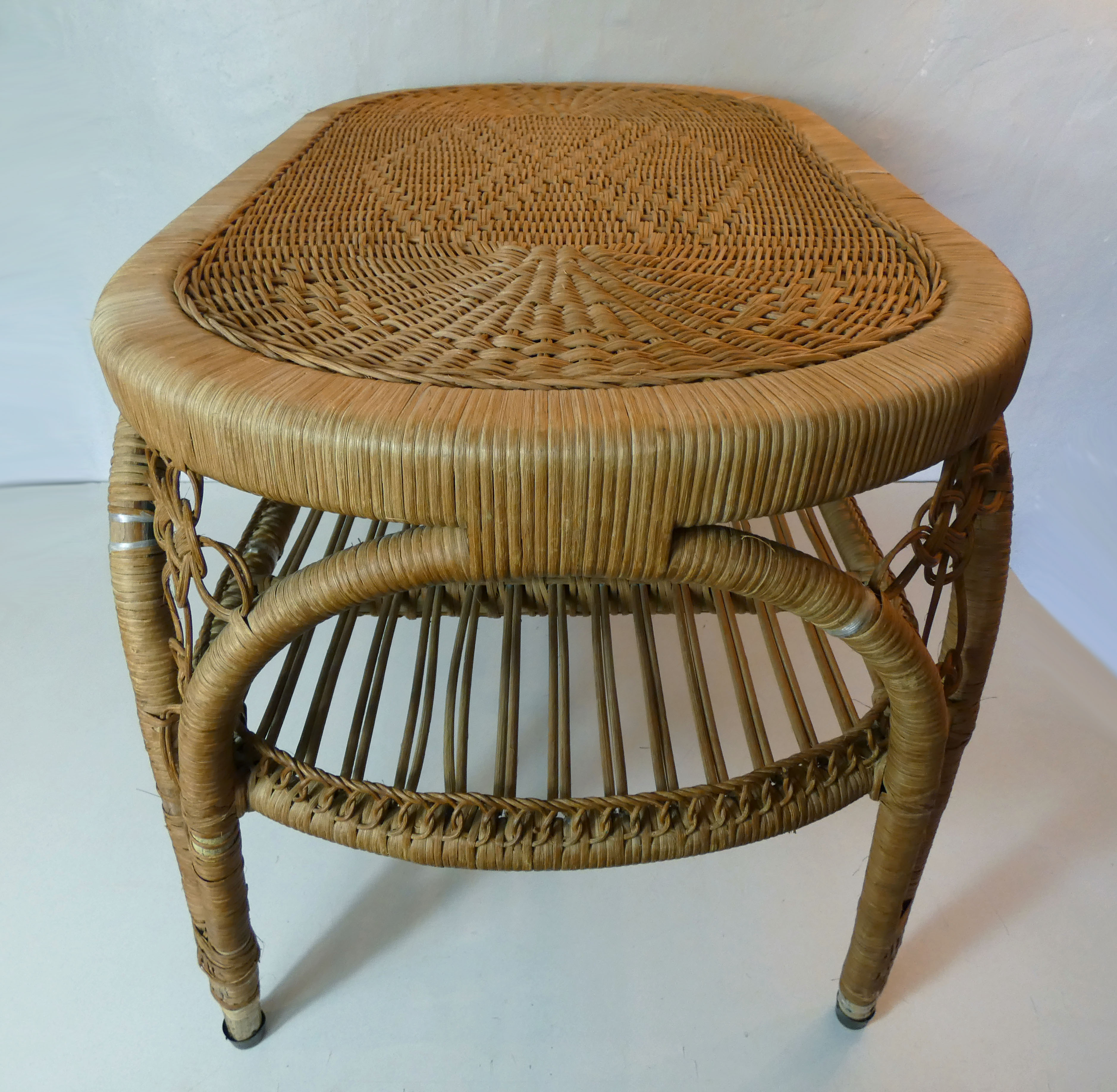 Old vintage rattan coffee table