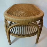 Old vintage rattan coffee table