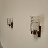 Pair of vintage brass and glass wall lights from the 1960s